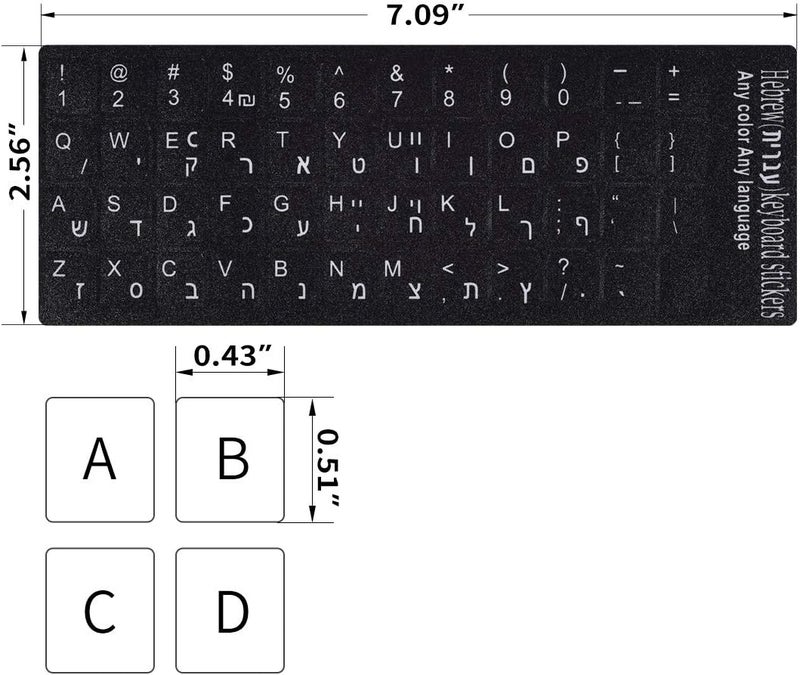 CaseBuy 2PCS Hebrew Keyboard Stickers, Hebrew-English Keyboard Letters Replacement Sticker White Font on Black Background for Computer Laptop Notebook Desktop, Matte Keyboard Alphabet Stickers - Image 2